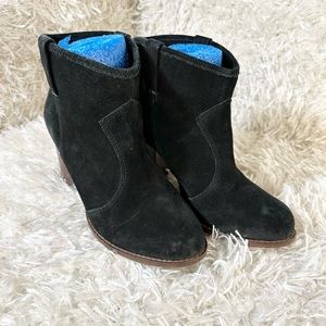 Splendid Black Suede Leather Round Toe Ankle Booties Block Heel Women’s Size 8.5